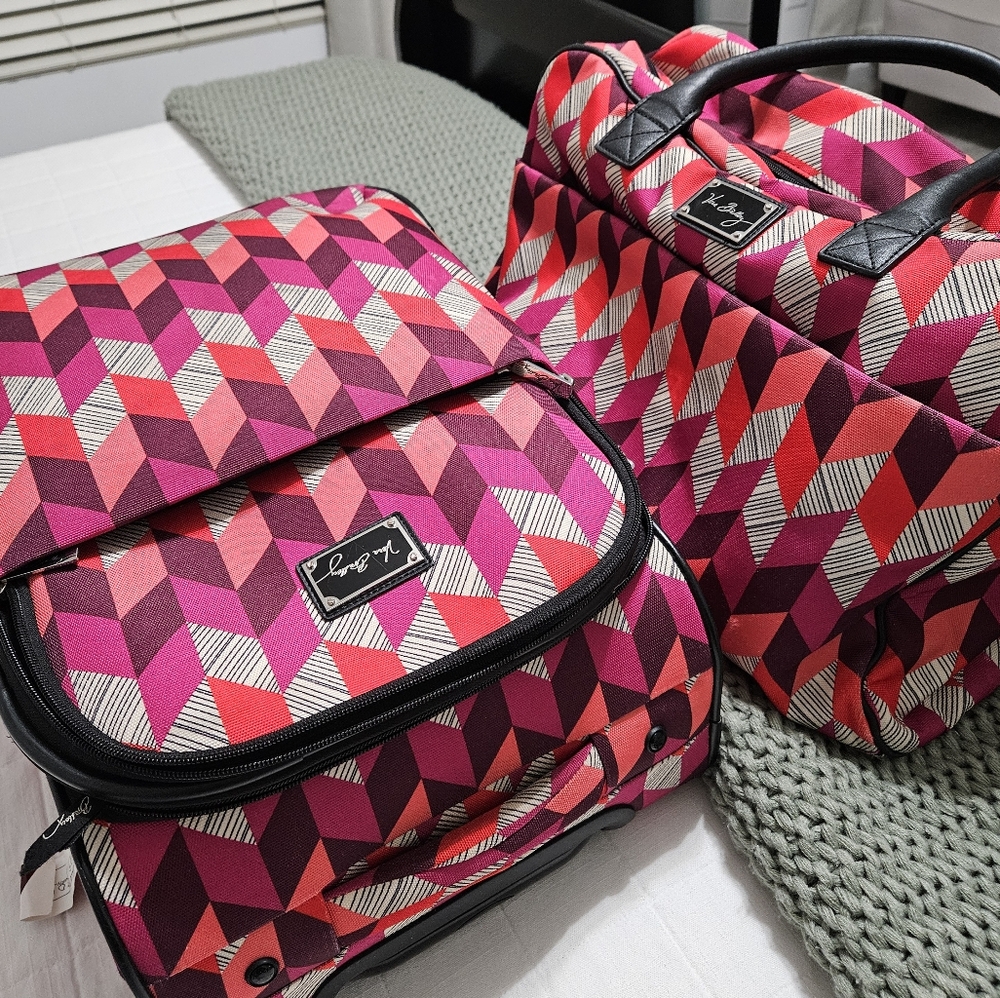 Vera Bradley- Pink Geometric Travel Bag Set